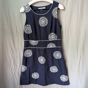 Boden Embroidered Sleeveless Sheath Dress Navy White Cotton Lined US Sz 10